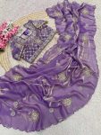 DESIGNER SOFT FENDY SATIN SILK HAND WORK AND CUT WORK WITH ARCO BORDER SAREE WITH STITCH BLOUSE WHOLESALE PRICE ETHNIC GARMENT (4)