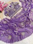 DESIGNER SOFT FENDY SATIN SILK HAND WORK AND CUT WORK WITH ARCO BORDER SAREE WITH STITCH BLOUSE WHOLESALE PRICE ETHNIC GARMENT (4)