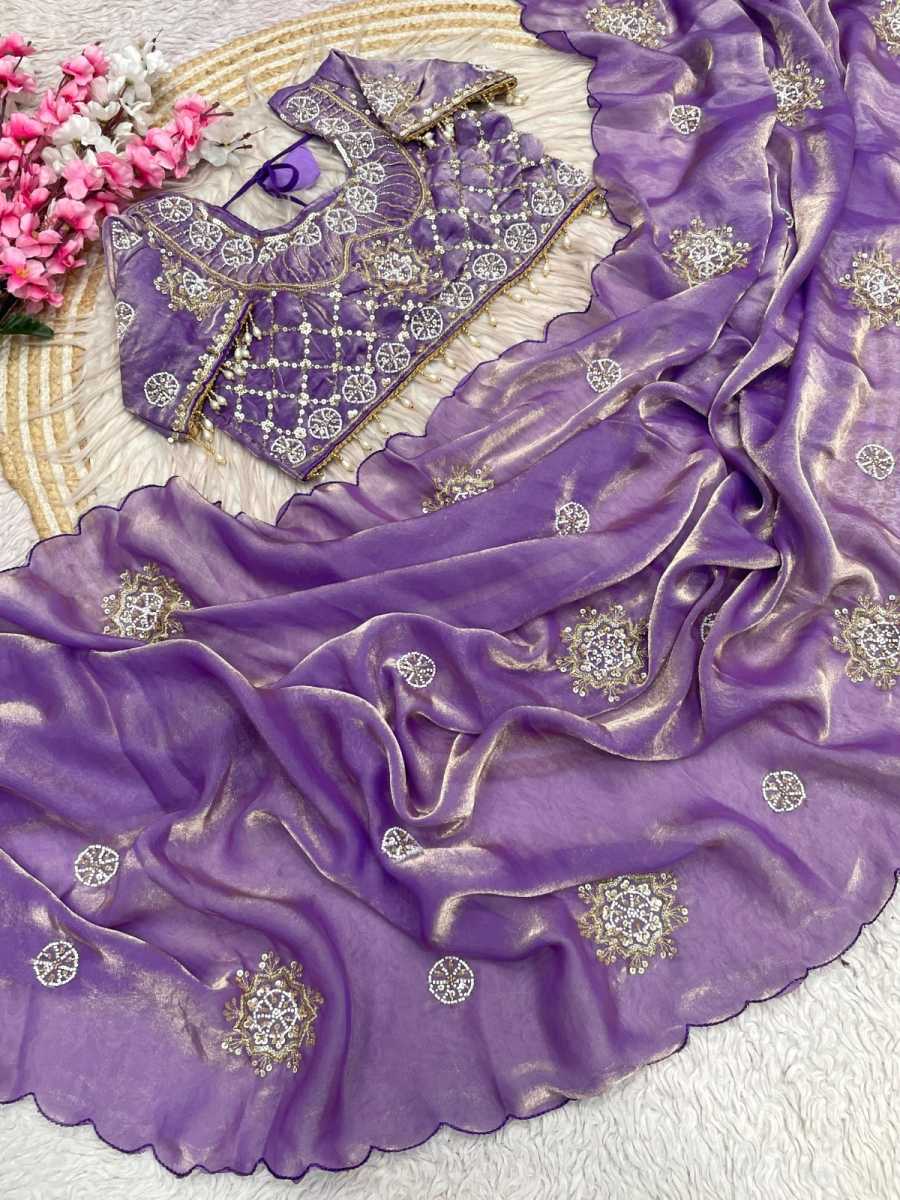 DESIGNER SOFT FENDY SATIN SILK HAND WORK AND CUT WORK WITH ARCO BORDER SAREE WITH STITCH BLOUSE WHOLESALE PRICE ETHNIC GARMENT (6)
