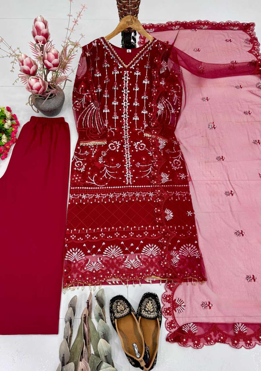DESIGNER SOFT NET SEQUENCE WITH PEARL HAND WORK TOP PALAZZO WITH DUPATTA FESTIVE WEAR WHOLESALE PRICE ETHNIC GARMENT (12)