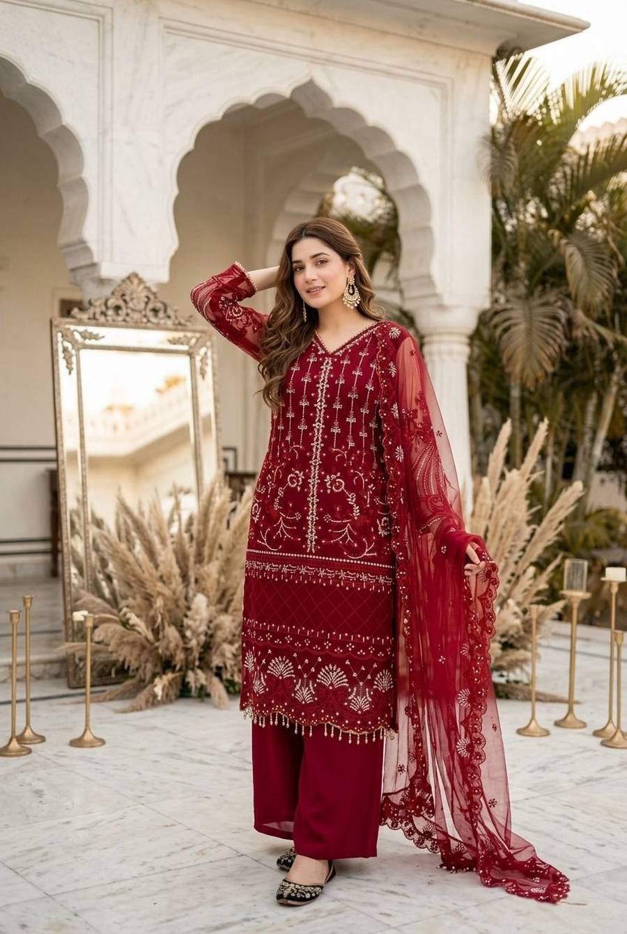 DESIGNER SOFT NET SEQUENCE WITH PEARL HAND WORK TOP PALAZZO WITH DUPATTA FESTIVE WEAR WHOLESALE PRICE ETHNIC GARMENT (8)