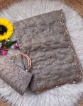 DESIGNER SPACE SILK ORIGINAL GOLD BEADS WORK WITH CUT WORK BORDER SAREE WITH UNSTITCHED BLOUSE WITH SAME PURSE PARTY WEAR WHOLESALE PRICE ETHNIC GARMENT (21)