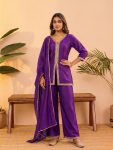 DESIGNER VICHITRA SILK EMBROIDERY, SEQUENCE & CODING WORK TOP PALAZZO WITH DUPATTA PURPLE