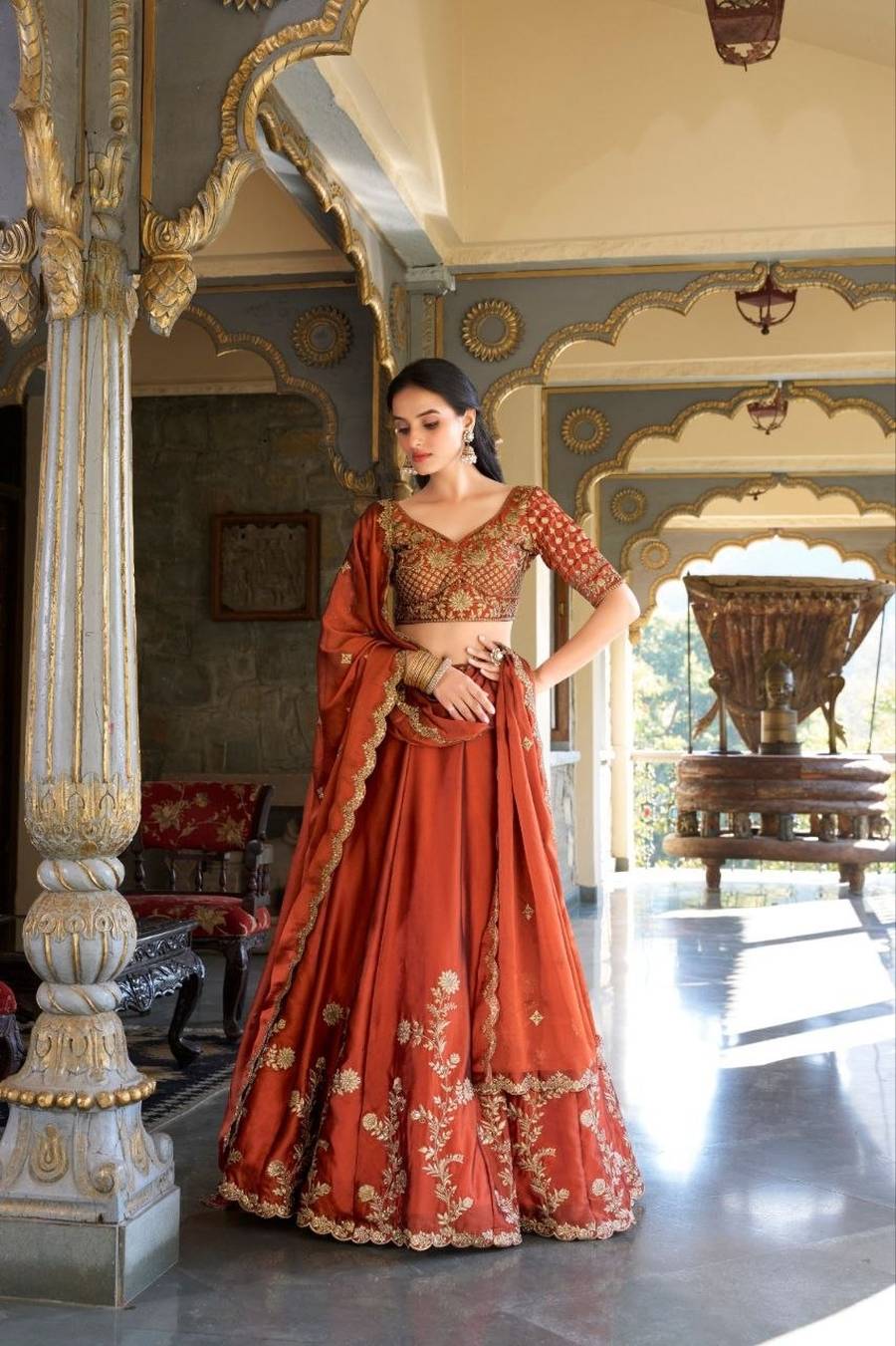 DESIGNER VICHITRA SILK SEQUENCE AND THREAD EMBROIDERY WORK LEHENGA CHOLI WITH DUPATTA WEDDING WEAR WHOLESALE PRICE ETHNIC GARMENT (11)