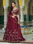 DESIGNER VICHITRA SILK SEQUENCE AND THREAD EMBROIDERY WORK LEHENGA CHOLI WITH DUPATTA MAROON