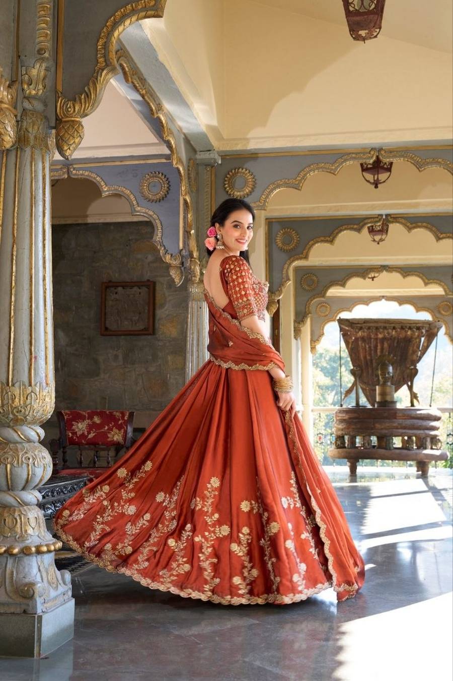 DESIGNER VICHITRA SILK SEQUENCE AND THREAD EMBROIDERY WORK LEHENGA CHOLI WITH DUPATTA WEDDING WEAR WHOLESALE PRICE ETHNIC GARMENT (9)