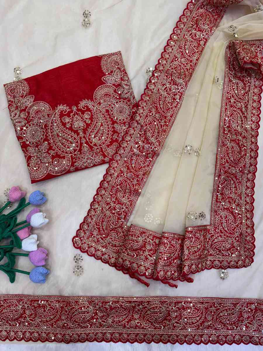 DESIGNER ZIPSY SILK SEQUENCE AND DORI EMBROIDERY WORK SAREE WITH UNSTITCHED BLOUSE WEDDING WEAR WHOLESALE PRICE ETHNIC GARMENT (9)