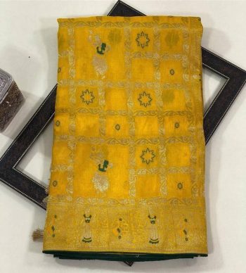 FABULOUS DOLA SILK WEAVING RICH ZARI WOVEN SAREE WITH UNSTITCHED BLOUSE YELLOW