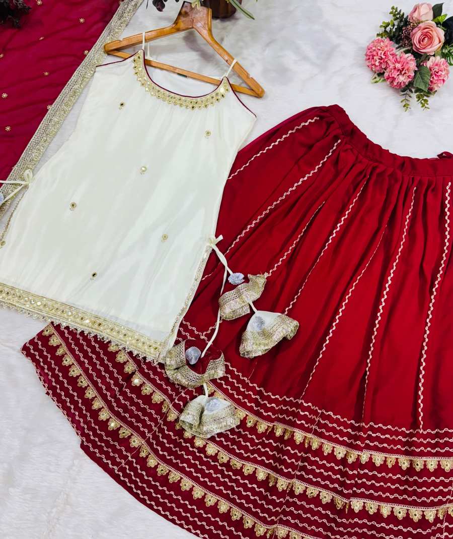 FABULOUS VICHITRA SILK SEQUINS ZARI EMBROIDERED WORK TOP LEHENGA WITH DUPATTA WEDDING WEAR WHOLESALE PRICE ETHNIC GARMENT (19)