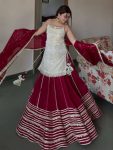FABULOUS VICHITRA SILK SEQUINS ZARI EMBROIDERED WORK TOP LEHENGA WITH DUPATTA WEDDING WEAR WHOLESALE PRICE ETHNIC GARMENT (22)
