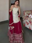 FABULOUS VICHITRA SILK SEQUENCE  ZARI EMBROIDERED WORK TOP LEHENGA WITH DUPATTA RED WHITE