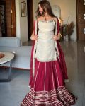 FABULOUS VICHITRA SILK SEQUINS ZARI EMBROIDERED WORK TOP LEHENGA WITH DUPATTA WEDDING WEAR WHOLESALE PRICE ETHNIC GARMENT (22)