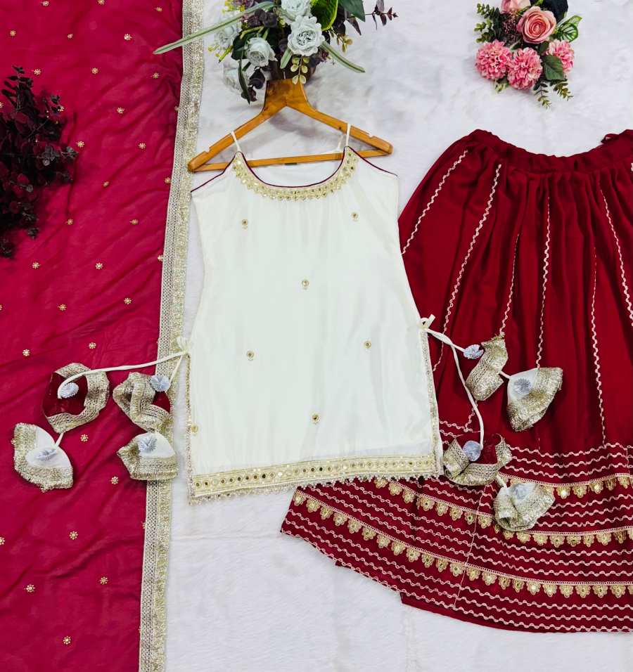 FABULOUS VICHITRA SILK SEQUINS ZARI EMBROIDERED WORK TOP LEHENGA WITH DUPATTA WEDDING WEAR WHOLESALE PRICE ETHNIC GARMENT (24)