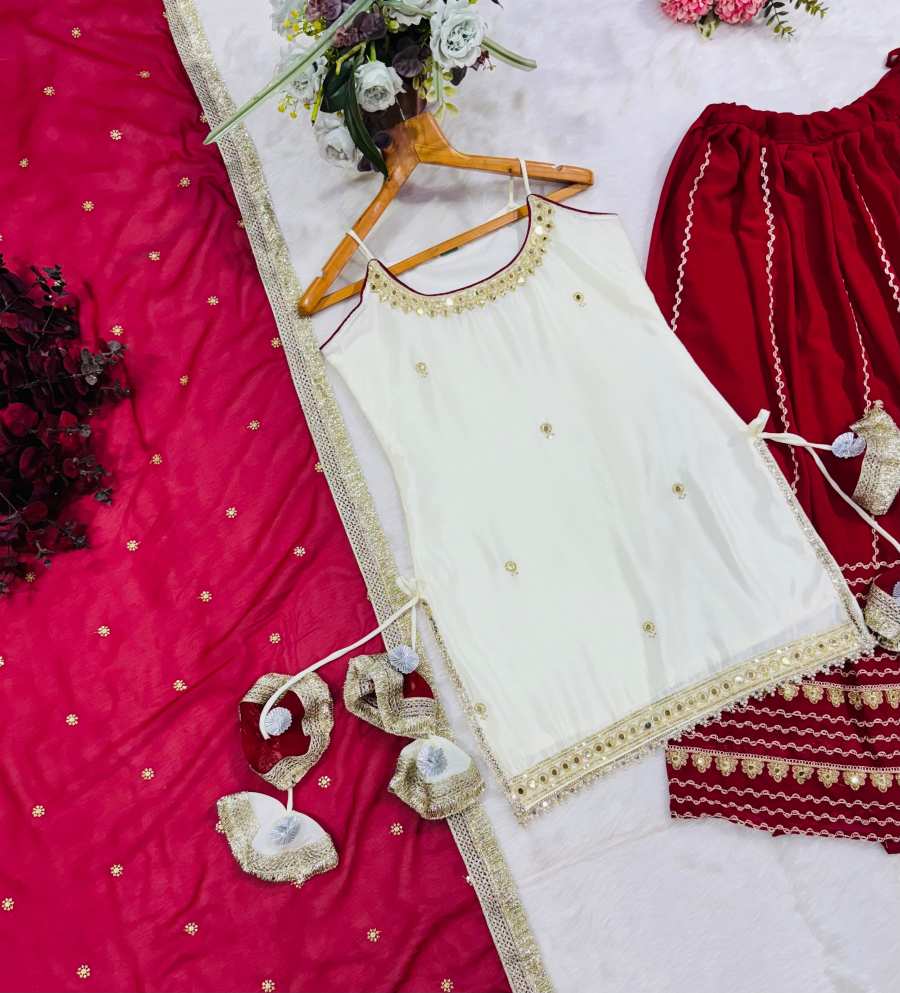 FABULOUS VICHITRA SILK SEQUINS ZARI EMBROIDERED WORK TOP LEHENGA WITH DUPATTA WEDDING WEAR WHOLESALE PRICE ETHNIC GARMENT (25)