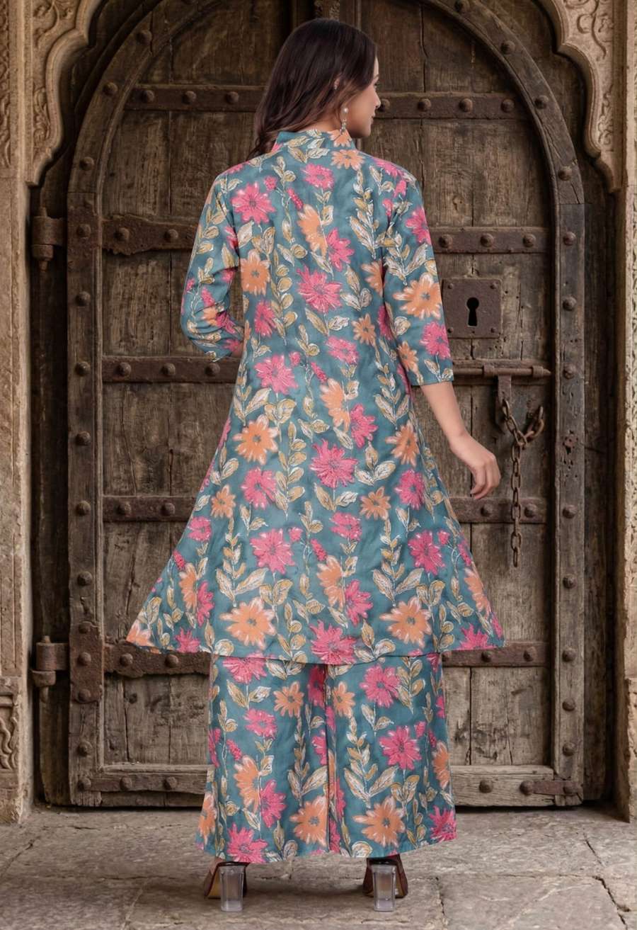 FANCY CAMBRIC COTTON FLORAL PRINT WORK CO-ORD SET DAILY WEAR WHOLESALE PRICE ETHNIC GARMENT (4)