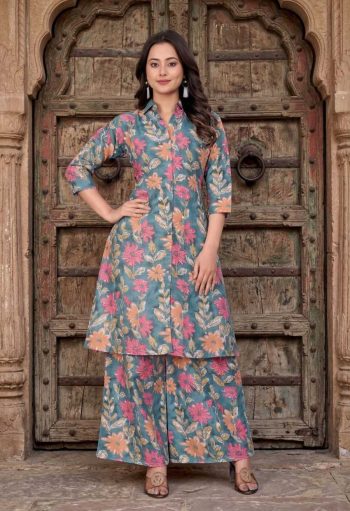 FANCY CAMBRIC COTTON FLORAL PRINT WORK CO-ORD SET RAMA