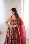 FANCY CHANDERI JACQUARD BUTTI THREAD WITH SEQUENCE WORK GOWN BOTTOM WITH DUPATTA WEDDING WEAR WHOLESALE PRICE ETHNIC GARMENT (13)