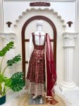 FANCY CHANDERI JACQUARD BUTTI THREAD WITH SEQUENCE WORK GOWN BOTTOM WITH DUPATTA WEDDING WEAR WHOLESALE PRICE ETHNIC GARMENT (13)