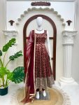 FANCY CHANDERI JACQUARD BUTTI THREAD WITH SEQUENCE WORK GOWN BOTTOM WITH DUPATTA WEDDING WEAR WHOLESALE PRICE ETHNIC GARMENT (13)