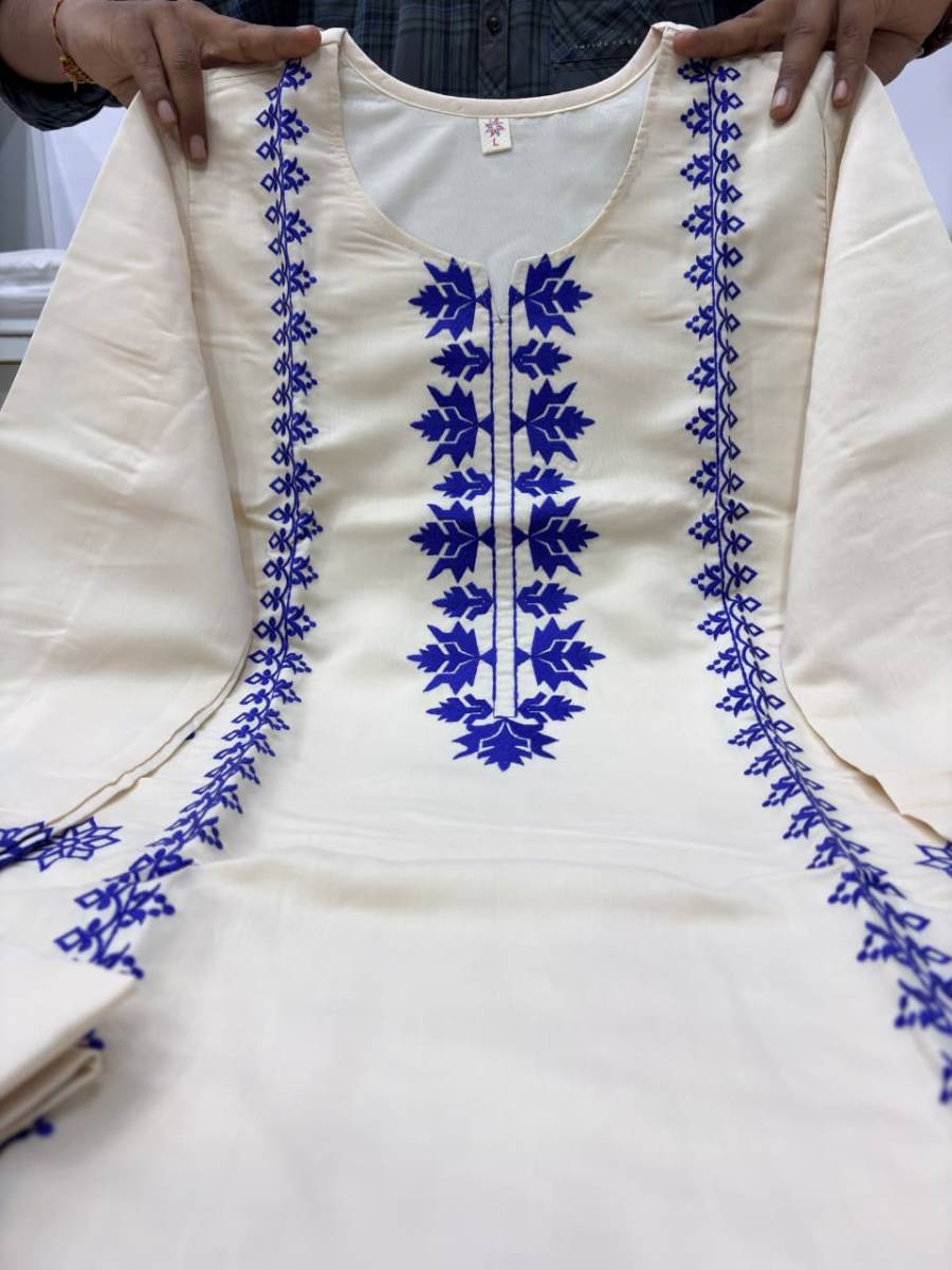 FANCY CHANDERI SILK EMBROIDERY WORK TOP BOTTOM SET OFFICE WEAR WHOLESALE PRICE ETHNIC GARMENT (1)