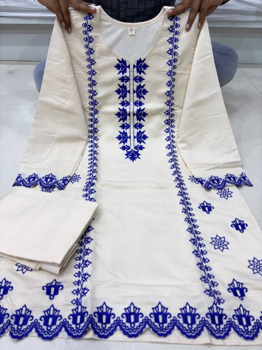 FANCY CHANDERI SILK EMBROIDERY WORK TOP BOTTOM SET OFFICE WEAR WHOLESALE PRICE ETHNIC GARMENT (13)