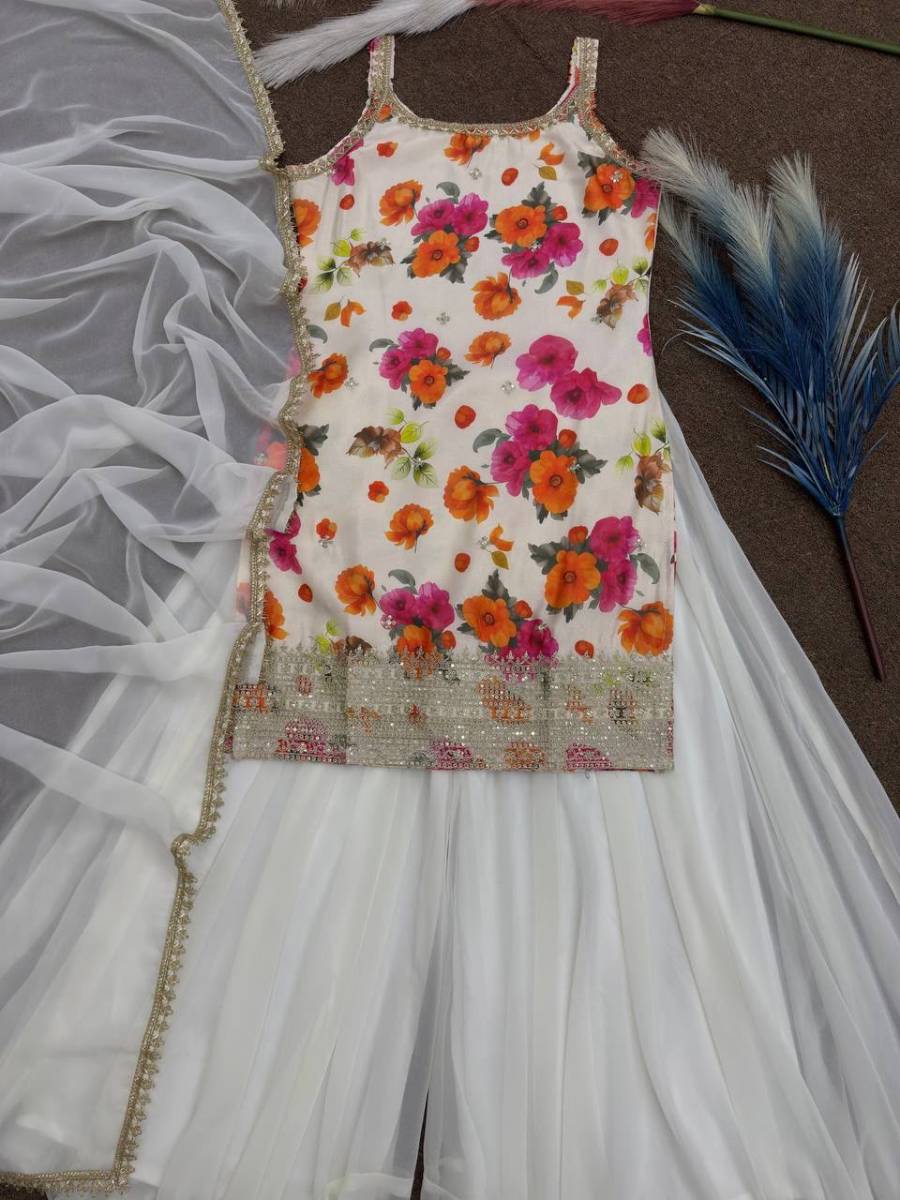 FANCY CHINON SILK EMBROIDERY SEQUENCE CODING WORK AND DIGITAL PRINT WORK TOP PALAZZO WITH DUPATTA FESTIVE WEAR WHOLESALE PRICE ETHNIC GARMENT (10)