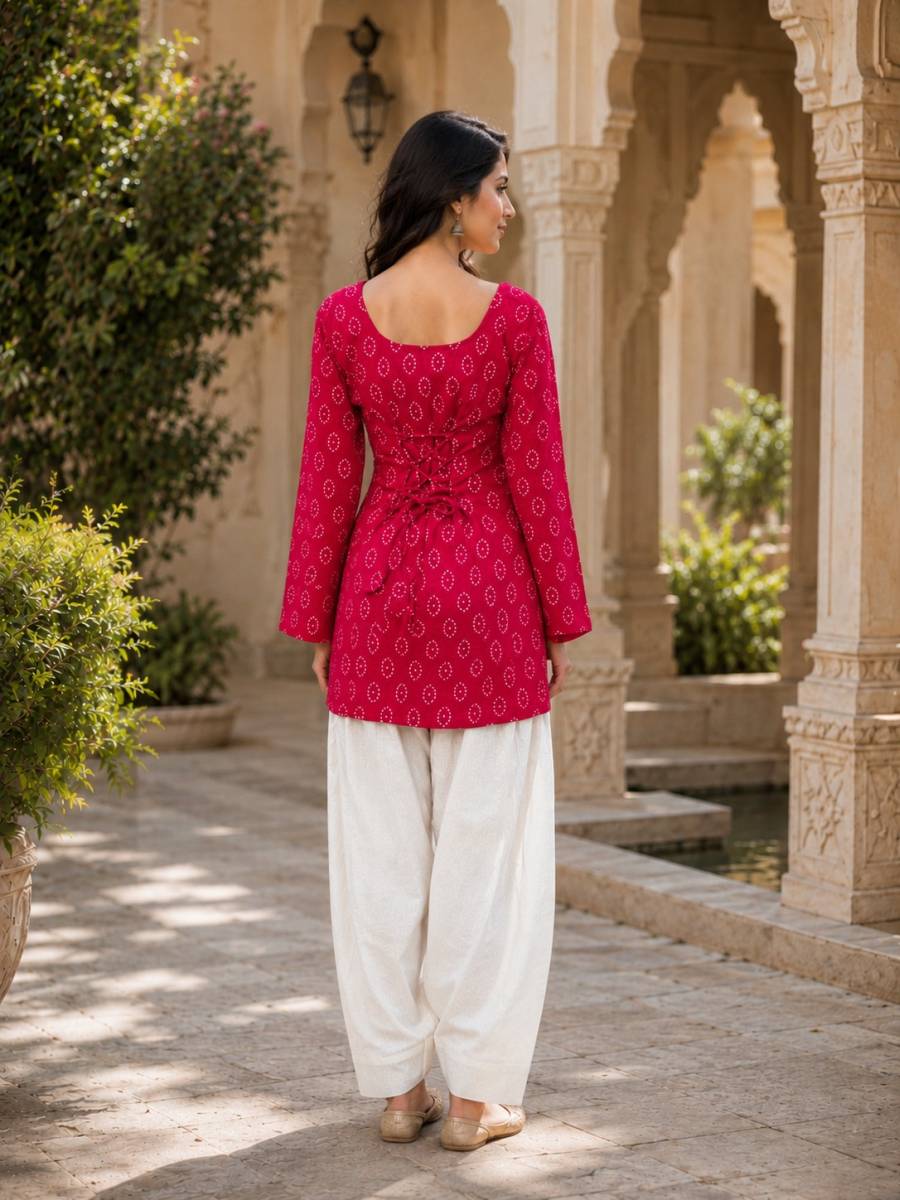 FANCY COTTON BANDHEJ PRINT WORK TOP PATIYALA SET DAILY WEAR WHOLESALE PRICE ETHNIC GARMENT (12)