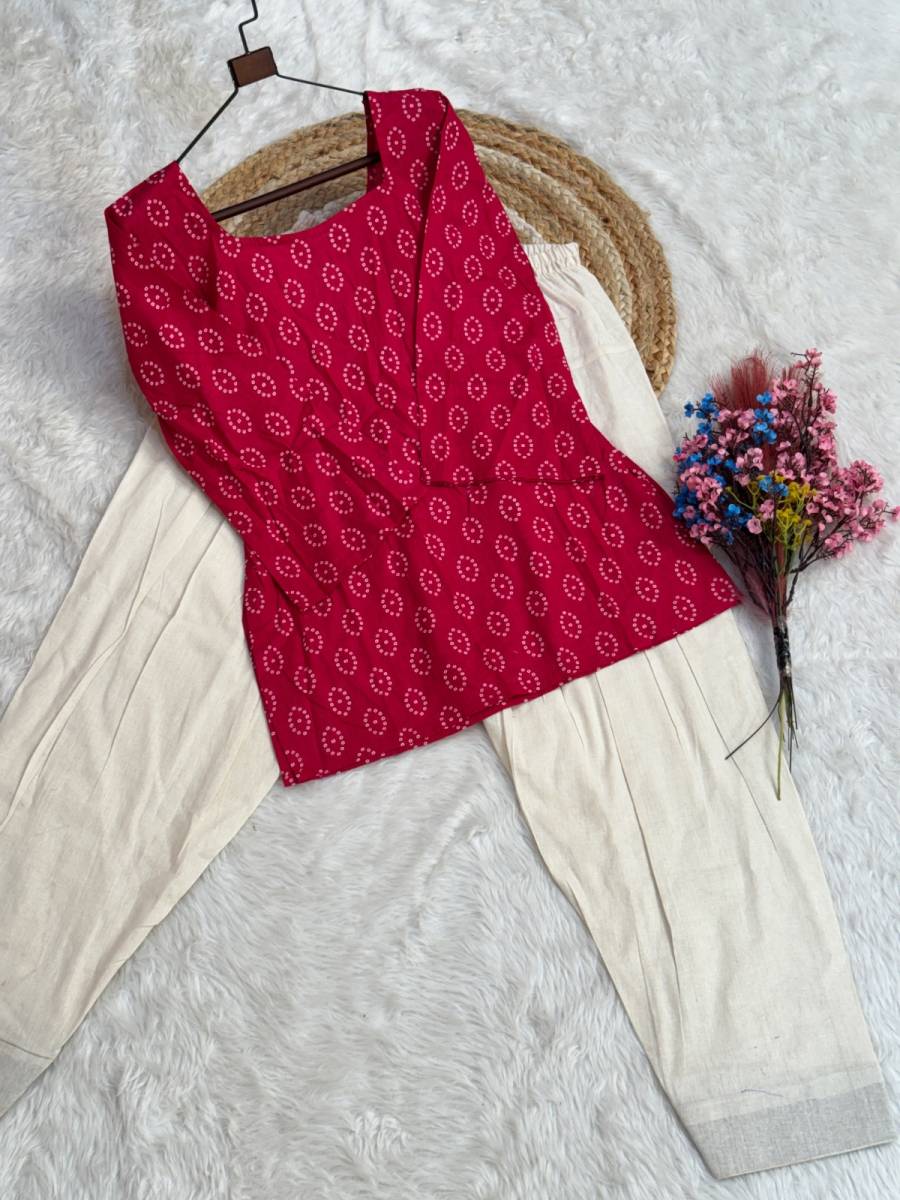 FANCY COTTON BANDHEJ PRINT WORK TOP PATIYALA SET DAILY WEAR WHOLESALE PRICE ETHNIC GARMENT (13)