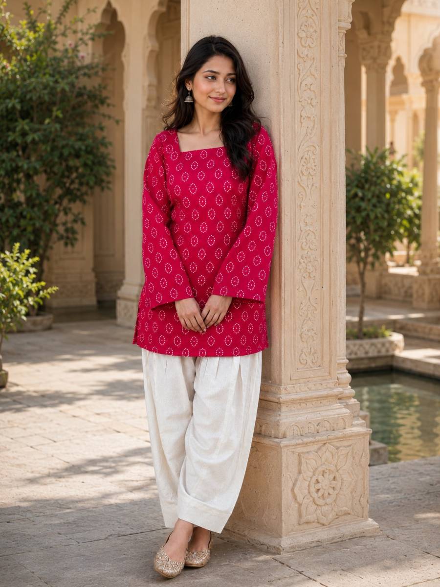 FANCY COTTON BANDHEJ PRINT WORK TOP PATIYALA SET DAILY WEAR WHOLESALE PRICE ETHNIC GARMENT (9)