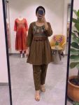 FANCY COTTON EMBROIDERY WORK CO-ORD SET CHIKU