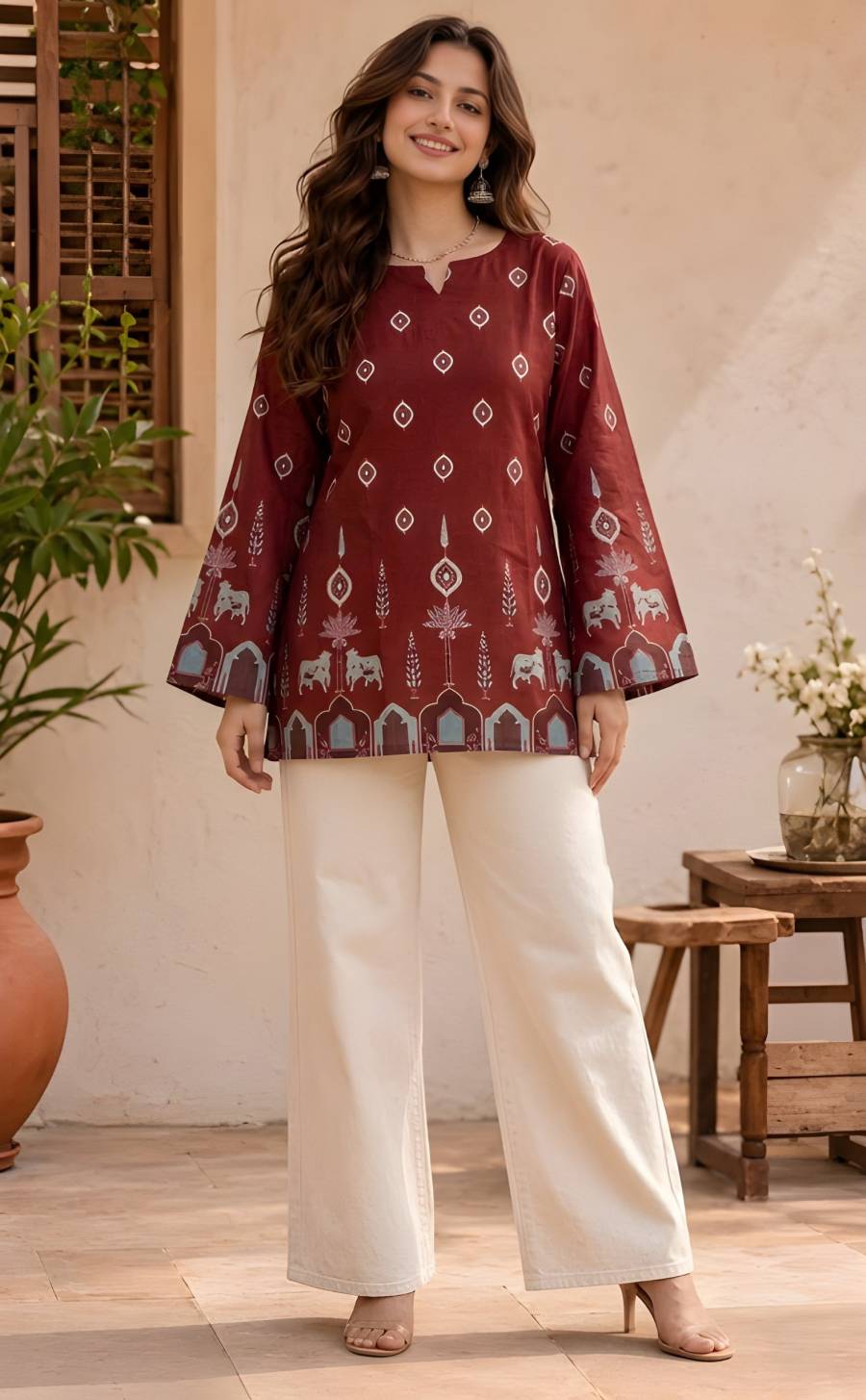 FANCY COTTON KALAMKARI PRINT WORK TUNIC TOP DAILY WEAR WHOLESALE PRICE ETHNIC GARMENT (2)