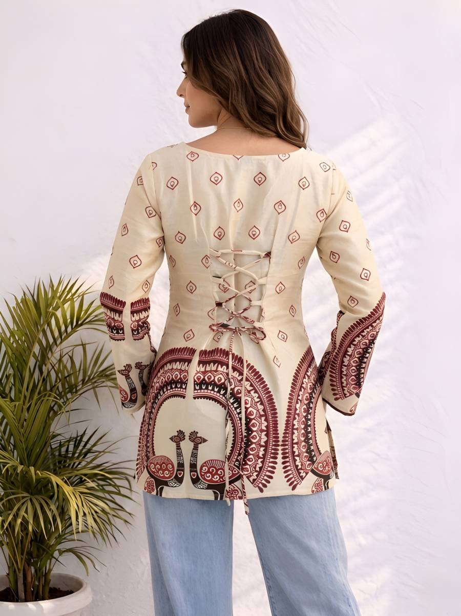 FANCY COTTON KALAMKARI PRINT WORK TUNIC TOP DAILY WEAR WHOLESALE PRICE ETHNIC GARMENT (3)