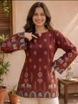 FANCY COTTON KALAMKARI PRINT WORK TUNIC TOP BROWN