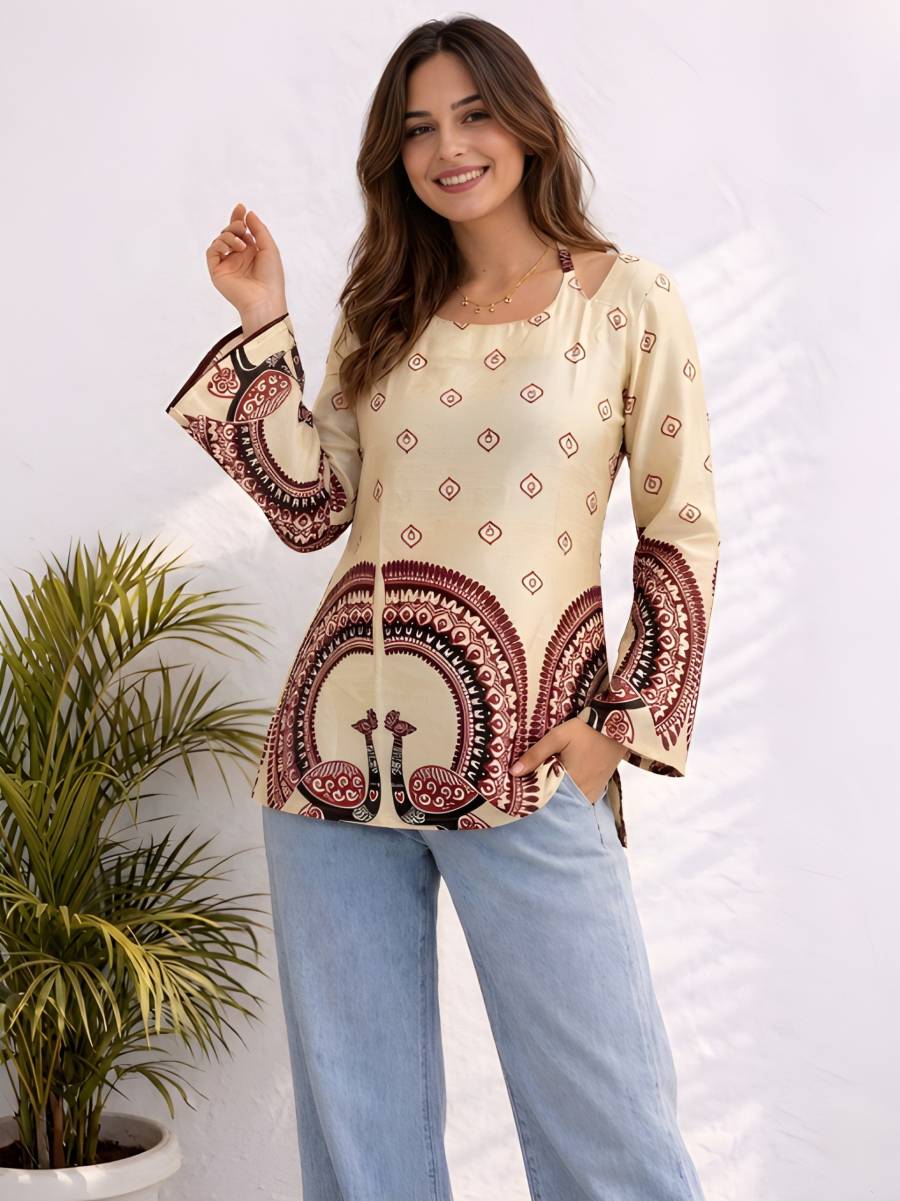 FANCY COTTON KALAMKARI PRINT WORK TUNIC TOP DAILY WEAR WHOLESALE PRICE ETHNIC GARMENT (8)