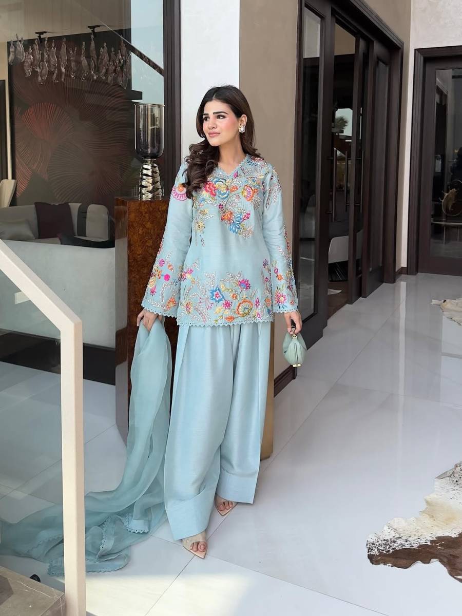 FANCY CREPE SILK SEQUENCE EMBROIDERY WITH BORDER LACE WORK TOP PATIYALA WITH DUPATTA FESTIVE WEAR WHOLESALE PRICE ETHNIC GARMENT (4)