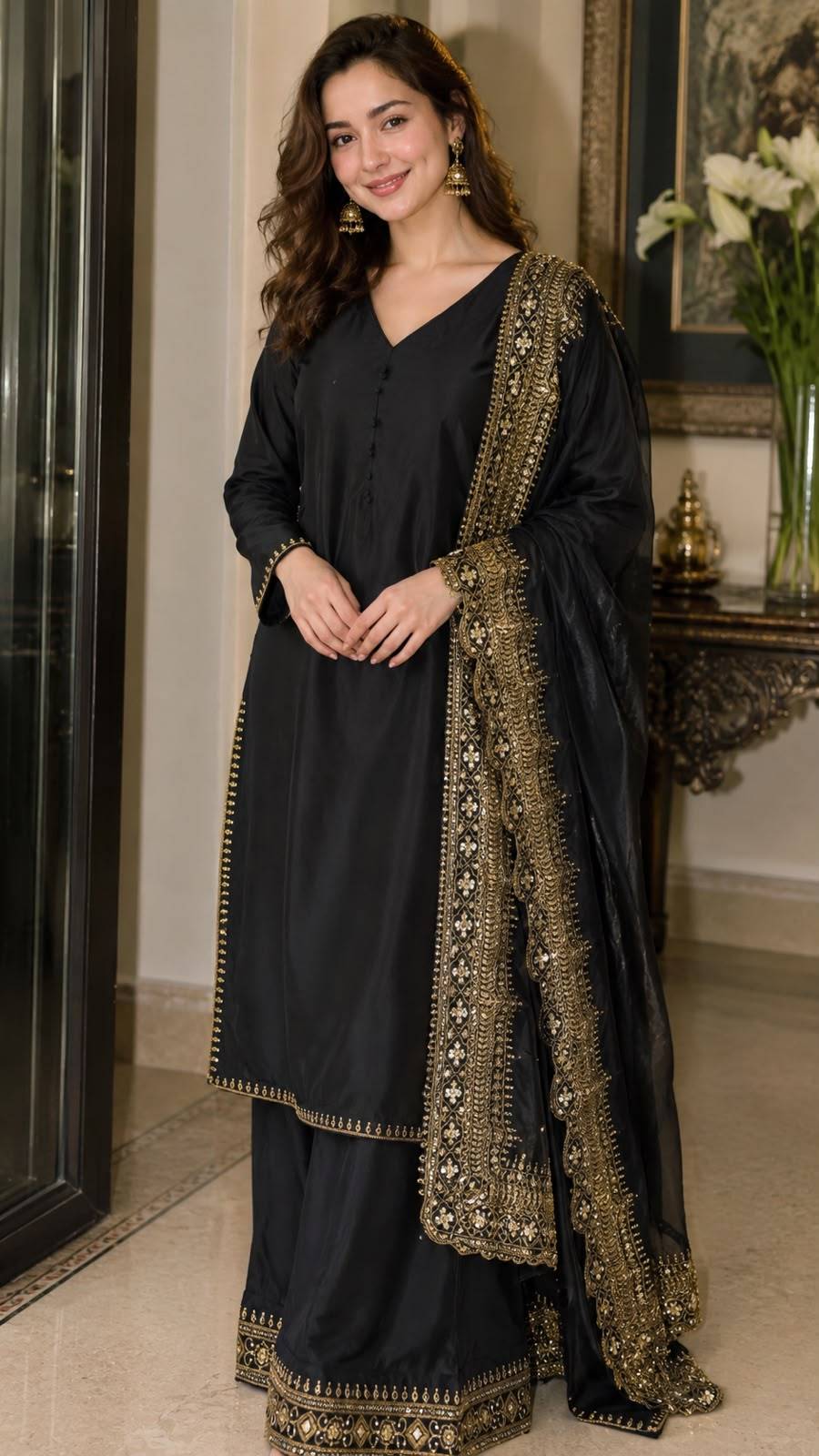 FANCY CREPE SILK SEQUENCE EMBROIDERY ZARI WORK AND MOTI WORK TOP PALAZZO WITH DUPATTA FESTIVE WEAR WHOLESALE PRICE ETHNIC GARMENT (2)