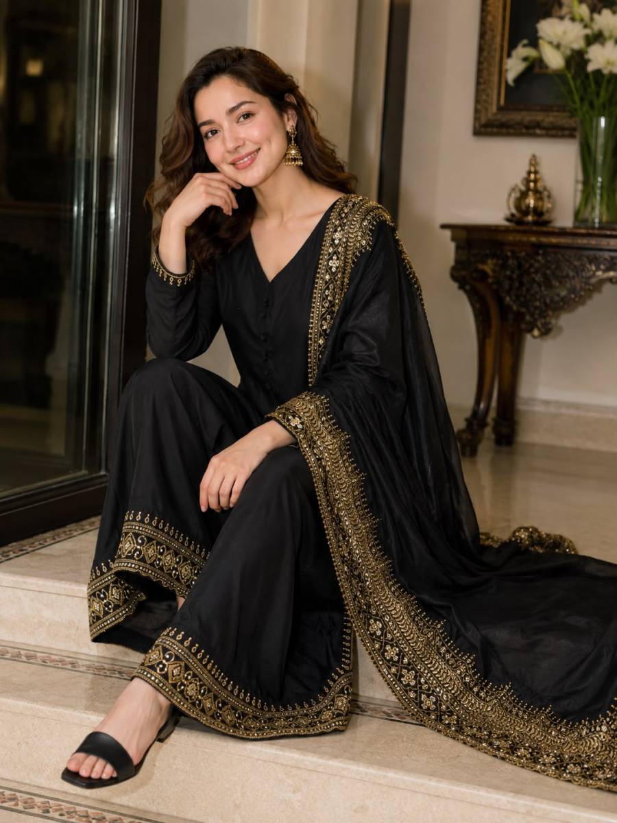 FANCY CREPE SILK SEQUENCE EMBROIDERY ZARI WORK AND MOTI WORK TOP PALAZZO WITH DUPATTA FESTIVE WEAR WHOLESALE PRICE ETHNIC GARMENT (3)