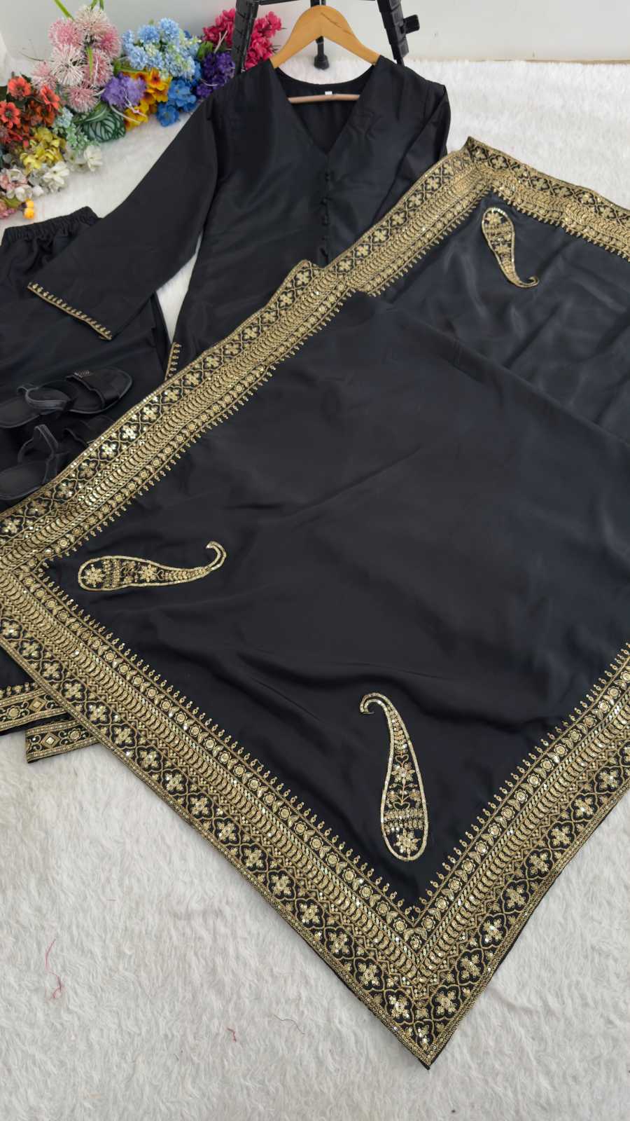 FANCY CREPE SILK SEQUENCE EMBROIDERY ZARI WORK AND MOTI WORK TOP PALAZZO WITH DUPATTA FESTIVE WEAR WHOLESALE PRICE ETHNIC GARMENT (9)