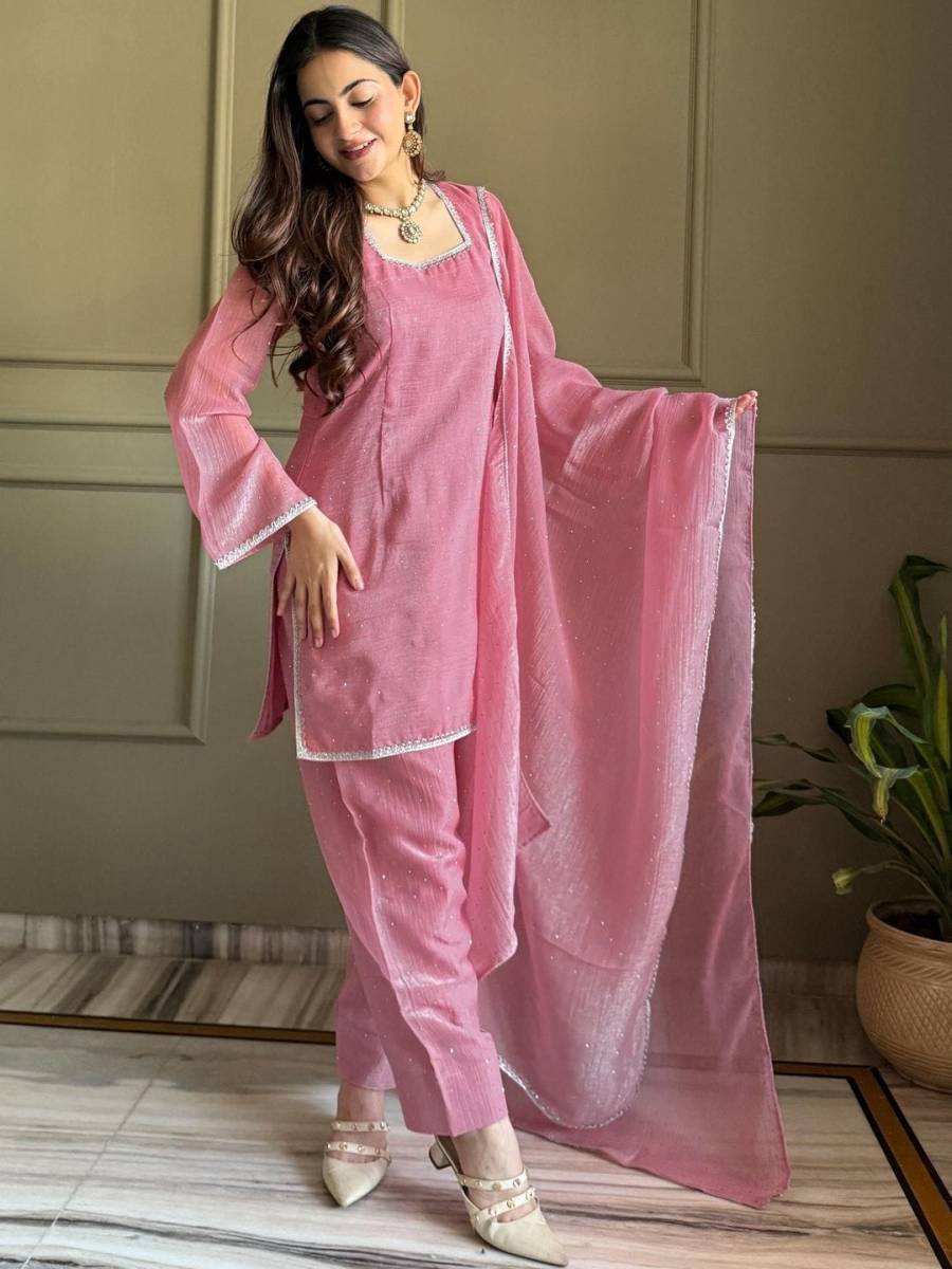 FANCY CRUNCHY SILK DIAMOND SWAROVSKI WORK TOP BOTTOM WITH DUPATTA FESTIVE WEAR WHOLESALE PRICE ETHNIC GARMENT (1)