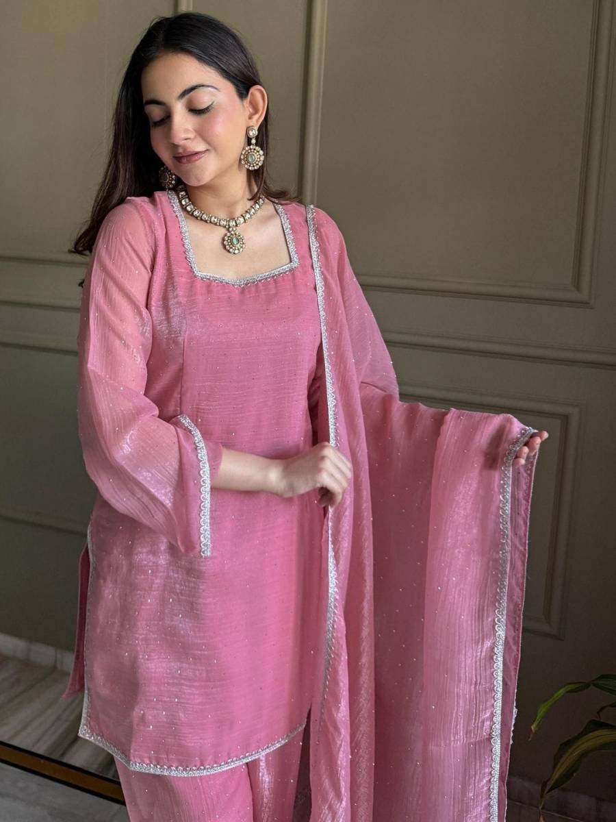 FANCY CRUNCHY SILK DIAMOND SWAROVSKI WORK TOP BOTTOM WITH DUPATTA FESTIVE WEAR WHOLESALE PRICE ETHNIC GARMENT (3)