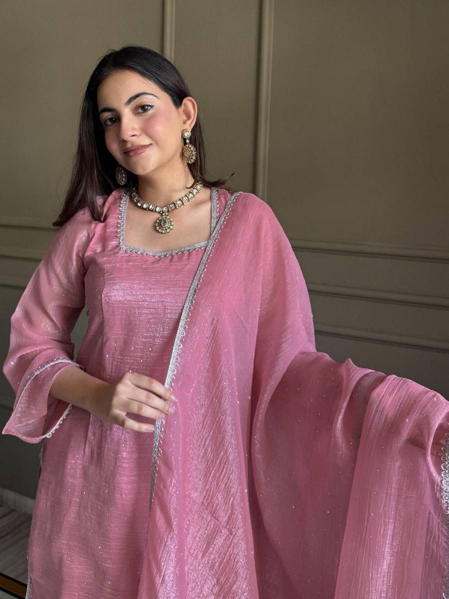 FANCY CRUNCHY SILK DIAMOND SWAROVSKI WORK TOP BOTTOM WITH DUPATTA FESTIVE WEAR WHOLESALE PRICE ETHNIC GARMENT (6)