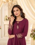 FANCY FRENCH CREPE EMBROIDERY WORK TOP BOTTOM WITH DUPATTA FESTIVE WEAR WHOLESALE PRICE ETHNIC GARMENT (1)
