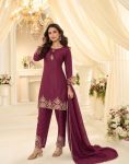 FANCY FRENCH CREPE EMBROIDERY WORK TOP BOTTOM WITH DUPATTA FESTIVE WEAR WHOLESALE PRICE ETHNIC GARMENT (1)