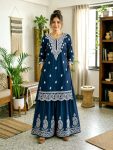 FANCY FRENCH CREPE SILK THREAD EMBROIDERY WORK KURTI PALAZZO SET TEAL