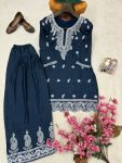 FANCY FRENCH CREPE SILK THREAD EMBROIDERY WORK KURTI PALAZZO SET OFFICE WEAR WHOLESALE PRICE ETHNIC GARMENT (13)