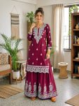 FANCY FRENCH CREPE SILK THREAD EMBROIDERY WORK KURTI PALAZZO SET OFFICE WEAR WHOLESALE PRICE ETHNIC GARMENT (24)