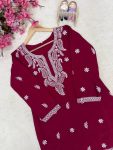 FANCY FRENCH CREPE SILK THREAD EMBROIDERY WORK KURTI PALAZZO SET OFFICE WEAR WHOLESALE PRICE ETHNIC GARMENT (24)