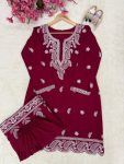 FANCY FRENCH CREPE SILK THREAD EMBROIDERY WORK KURTI PALAZZO SET OFFICE WEAR WHOLESALE PRICE ETHNIC GARMENT (24)