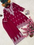 FANCY FRENCH CREPE SILK THREAD EMBROIDERY WORK KURTI PALAZZO SET OFFICE WEAR WHOLESALE PRICE ETHNIC GARMENT (24)