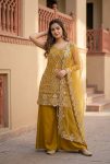FANCY GEORGETTE EMBROIDERY SEQUENCE PEARL HAND WORK TOP PALAZZO WITH DUPATTA FESTIVE WEAR WHOLESALE PRICE ETHNIC GARMENT (9)